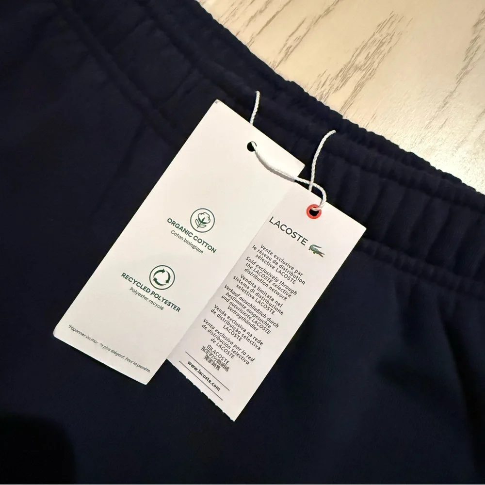 Lacoste Boys 10 Navy Core Fleece Shorts Logo Athletic NWT - Picture 6 of 14